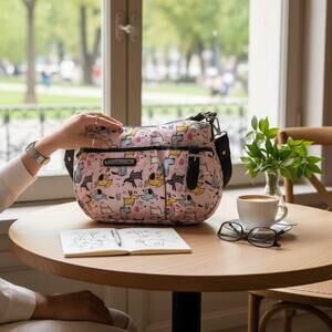 Whimsical Lily Bloom Kathryn Coho Satchel – Spring Paws Print – Eco Bag NWT